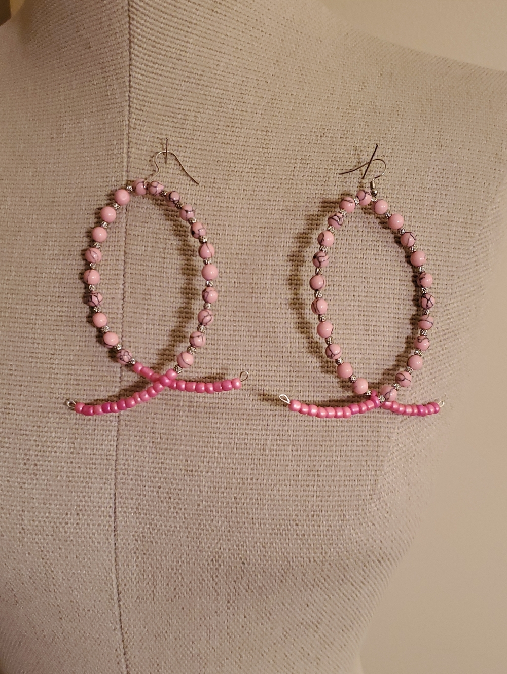 Handcrafted Pink Beaded Hoop Earrings - Women Jewelry